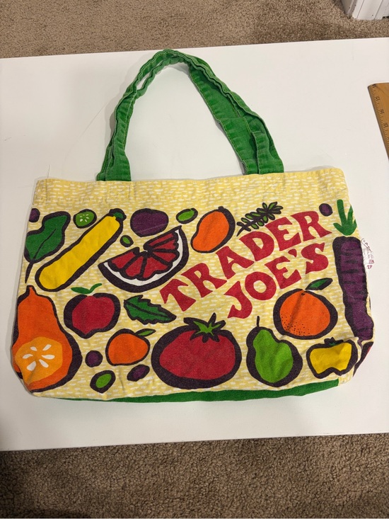 Trader Joe'S Handbags - Trader Joe's Yellow Fruit & Vegetable Canvas Tote with Green Handles